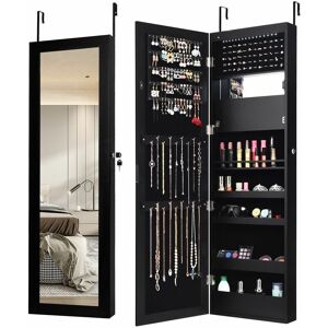 Costway - Wall-mounted Jewelry Storage Cabinet Door Hanging Jewelry Armoire w/ Full Mirror
