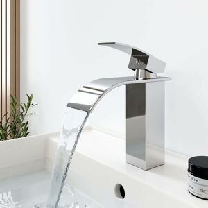 SHUNLI Waterfall faucet, stainless steel single lever mixer for hot and cold water, suitable for bathroom sinks