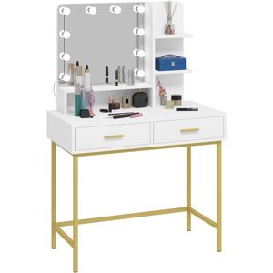 WOLTU Dressing Table with LED Lights Mirror. Vanity Makeup Table Set with Adjustable Brightness Mirror. Free Make-up Organizer. Double Drawer.
