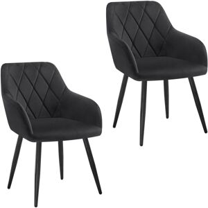 WOLTU Set of 2pcs Kitchen Dining Chairs Velvet Armchairs with Metal Legs Black