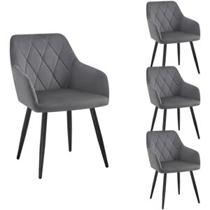 WOLTU Set of 4pcs Kitchen Dining Chairs Velvet Armchairs with Metal Legs Dark Grey