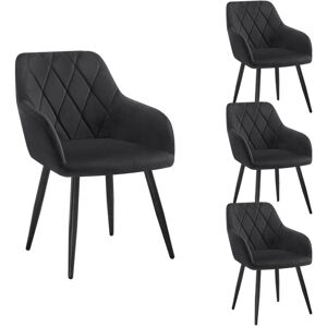 WOLTU Set of 4pcs Kitchen Dining Chairs Velvet Armchairs with Metal Legs Black