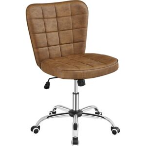 Yaheetech - Modern Tufted Armless Desk Chair with Chrome Finish Metal Base, Retro Brown