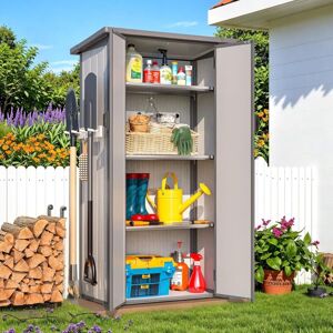 YODOLLA Tall Outdoor Storage Cabinet with 3 Adjustable Shelves, Plastic Garden Cupboard Weatherproof with Sloped Roof for Garage