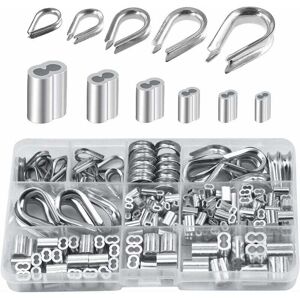 ZVD-250pcs 6 Sizes Aluminum Wire Rope Thimbles Assortment - Double Barrel Sleeves & 5 Size Thimbles for Wire Rope