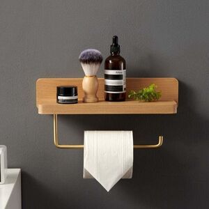 ZVD Devidoir Porte Papier Toilette Double Installation Bois Massif Hêtre Dérouleur Support Papier wc Mural Auto-adhésif Coins Arrondis Porte Rouleau de