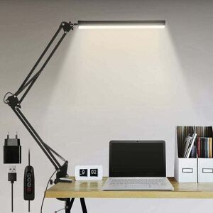 ZVD Lampe de bureau led, lampe de bureau d'architecte pliable 14 w avec clip, 10 niveaux de luminosité x 3 modes de couleur, lampe de bureau réglable,