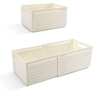ZVD - Lot de 2 Boite de Rangement Plastique Extensibles avec Poignée, Caisse Bac Eangement Pliable Cuisine, Chambre, Salle de Bain, Bureau (Blanc