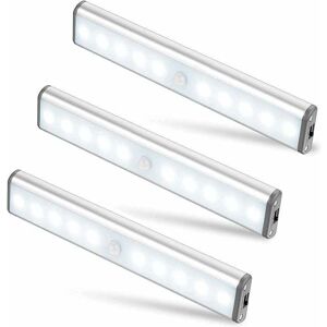ZVD-Set of 3 10 LED Lights, Wireless, USB Rechargeable, Magnetic, Motion Sensor, 2 Lighting Modes, Portable. Closet Light, Emergency Work Light,