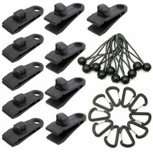 Lune - 10 Pack Tarp Clips Outdoor Tarp Holder with Webbing Tie Down Bungee Cord + D-Shaped Carabiner for Tarps, Awnings, Camping, Caravan, Car Covers Lune - 10 Pack Tarp Clips Outdoor Tarp Holder with Webbing Tie Down Bungee Cord + D-Shaped Carabiner for Tarps, Awnings, Camping, Caravan, Car Covers
