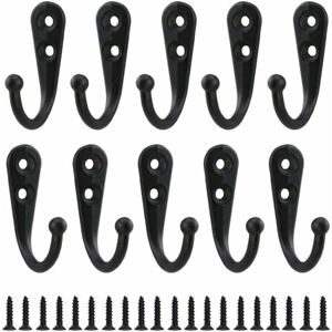 FLITI Mumu - 10 Pcs Retro Coat Hooks Black Metal Wall Hooks Single Screw Coat Hooks Vintage Wall Mounted Robe Home Shelves Drawers Lockers Bathroom with 20 FLITI Mumu - 10 Pcs Retro Coat Hooks Black Metal Wall Hooks Single Screw Coat Hooks Vintage Wall Mounted Robe Home Shelves Drawers Lockers Bathroom with 20