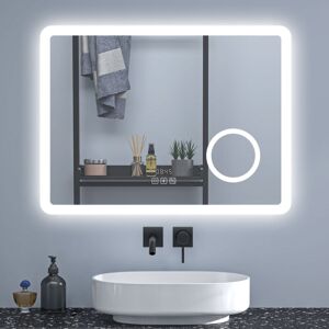 Sky Bathroom - 100x60cm Illuminated Bathroom Mirror with Bluetooth Optional 3 Colour Light Clock Magnifier Anti-fog,Touch Switch Sky Bathroom - 100x60cm Illuminated Bathroom Mirror with Bluetooth Optional 3 Colour Light Clock Magnifier Anti-fog,Touch Switch