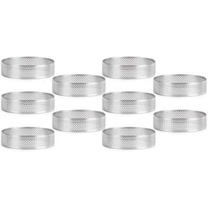 TLILY 10Pc Circular Stainless Steel Tart Ring French Dessert Perforation Mold Mousse Fruit Pie Quiche Cake Cheese Baking Mould TLILY 10Pc Circular Stainless Steel Tart Ring French Dessert Perforation Mold Mousse Fruit Pie Quiche Cake Cheese Baking Mould