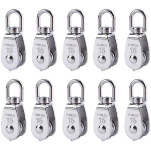 TONCHEAN 10pcs Stainless Steel Wire Rope Crane Pulley Block M15 Lifting Crane Swivel Hook Single Pulley Block Wire Hanging Towing Wheel TONCHEAN 10pcs Stainless Steel Wire Rope Crane Pulley Block M15 Lifting Crane Swivel Hook Single Pulley Block Wire Hanging Towing Wheel