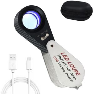TLILY 10x Jewelers Loupe with uv & led Lights, Rechargeable Magnifier 22mm Optical Glass Triplet Lens Jewelry TLILY 10x Jewelers Loupe with uv & led Lights, Rechargeable Magnifier 22mm Optical Glass Triplet Lens Jewelry