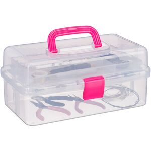 Transparent Plastic Storage Box, 9 Compartments for Small Tools, Press Lock, hwd 14x33x19 cm, Pink - Relaxdays Transparent Plastic Storage Box, 9 Compartments for Small Tools, Press Lock, hwd 14x33x19 cm, Pink - Relaxdays