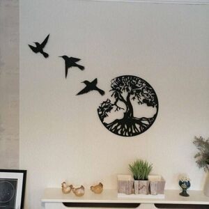 Memkey - 11.8' Black Metal Tree of Life Wall Art - 3 Flying Birds Wall Sculpture - Indoor Outdoor Decor for Bedroom, Modern Round Wall Decor Memkey - 11.8' Black Metal Tree of Life Wall Art - 3 Flying Birds Wall Sculpture - Indoor Outdoor Decor for Bedroom, Modern Round Wall Decor