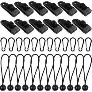 WOIYIC 12 Pack Tarp Clips Outdoor Tarp Holder with Canvas Tie and Bungee Cord + D-Shaped Carabiner for Tarps, Awnings, Camping, Caravan, Car Covers WOIYIC 12 Pack Tarp Clips Outdoor Tarp Holder with Canvas Tie and Bungee Cord + D-Shaped Carabiner for Tarps, Awnings, Camping, Caravan, Car Covers