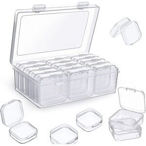 Héloise - 12 Pieces Clear Plastic Small Storage Box with Hinged Lid for Collecting Small Items, Beads, Jewelry, Comes with a Rectangular Box for Héloise - 12 Pieces Clear Plastic Small Storage Box with Hinged Lid for Collecting Small Items, Beads, Jewelry, Comes with a Rectangular Box for