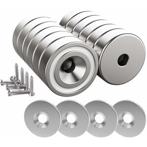 Neige - 12 pieces Neodymium magnets 10 kg strength 20 x 7 mm with hole and capsule, countersunk pot magnet with screws and 12 steel pads (Shiny Neige - 12 pieces Neodymium magnets 10 kg strength 20 x 7 mm with hole and capsule, countersunk pot magnet with screws and 12 steel pads (Shiny