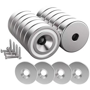 MEMKEY 12 pieces neodymium magnets 10 kg strength 20 x 7 mm with hole and capsule, countersunk pot magnet with screws and 12 steel pads (shiny silver) MEMKEY 12 pieces neodymium magnets 10 kg strength 20 x 7 mm with hole and capsule, countersunk pot magnet with screws and 12 steel pads (shiny silver)