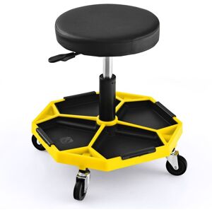 Costway - 150 kg Capacity Pneumatic Rolling Mechanic Stool w/Tool Tray-Yellow Costway - 150 kg Capacity Pneumatic Rolling Mechanic Stool w/Tool Tray-Yellow