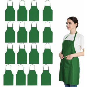 NEIGE 16 Pack Bulk Plain Green Bib Aprons for Women Men Adults with 2 Pockets - Chef Kitchen Cooking Painting Cooking Restaurant Waiters (16 pcs, Green)) NEIGE 16 Pack Bulk Plain Green Bib Aprons for Women Men Adults with 2 Pockets - Chef Kitchen Cooking Painting Cooking Restaurant Waiters (16 pcs, Green))