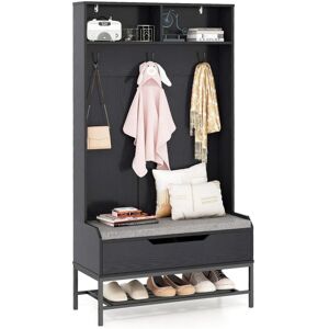 Costway - 170cm Tall Hall Tree 4-in-1 Coat Rack Freestanding Entryway Bench Costway - 170cm Tall Hall Tree 4-in-1 Coat Rack Freestanding Entryway Bench