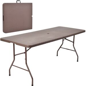 Costway - 182 cm Center Folding Table Portable Plastic Table w/ Rattan Design Costway - 182 cm Center Folding Table Portable Plastic Table w/ Rattan Design
