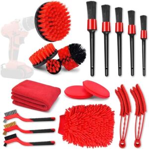 Memkey - 18pcs Car Cleaning Brush Set - Car Interior Exterior Cleaning Brush Set - Electric Drill Cleaning Brush (Red) Memkey - 18pcs Car Cleaning Brush Set - Car Interior Exterior Cleaning Brush Set - Electric Drill Cleaning Brush (Red)