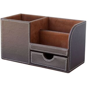 TLILY 1pcs PU Leather Multi-function Desk Stationery Organizer Storage Box Pen/Pencil,Cell phone, Business Name Cards Remote Control Holder(Brown-flannel) TLILY 1pcs PU Leather Multi-function Desk Stationery Organizer Storage Box Pen/Pencil,Cell phone, Business Name Cards Remote Control Holder(Brown-flannel)