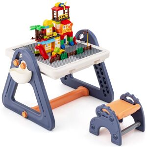 Costway - Kids Art Easel & Stool Set Double-Sided Convertible Activity Table-Blue Costway - Kids Art Easel & Stool Set Double-Sided Convertible Activity Table-Blue