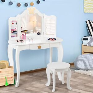 Costway - 2 in 1 Kids Vanity Makeup Dressing Table & Chair Set w/ Tri-fold Mirror & Drawer Costway - 2 in 1 Kids Vanity Makeup Dressing Table & Chair Set w/ Tri-fold Mirror & Drawer