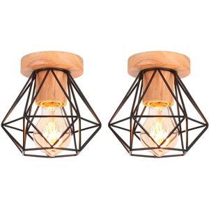 AXHUP 2 Pack Ceiling Light Vintage Industrial E27 40W Ceiling Lamp Cage Diamond in Wood and Iron for Corridor Stairs Entrance Bedroom Black AXHUP 2 Pack Ceiling Light Vintage Industrial E27 40W Ceiling Lamp Cage Diamond in Wood and Iron for Corridor Stairs Entrance Bedroom Black