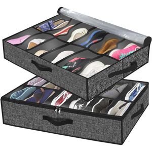 Héloise - 2 Pack Shoe Storage Bag with Clear Window - Shoe Organizer for Storage 12 Compartments Underbed Storage Box, Black Linen Fabric Héloise - 2 Pack Shoe Storage Bag with Clear Window - Shoe Organizer for Storage 12 Compartments Underbed Storage Box, Black Linen Fabric