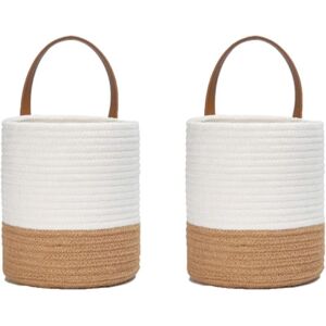 Tinor - 2 Pcs Cotton Rope Woven Plant Baskets, Hanging Woven Wall Basket Set, Cotton Rope Basket, for Flower Pot Cotton Stand Home Decor White + Jute Tinor - 2 Pcs Cotton Rope Woven Plant Baskets, Hanging Woven Wall Basket Set, Cotton Rope Basket, for Flower Pot Cotton Stand Home Decor White + Jute