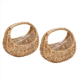 TLILY 2 Pcs Hand-Held Flower Arrangement Basket Hand-Woven Pot Storage Girl Home Decor TLILY 2 Pcs Hand-Held Flower Arrangement Basket Hand-Woven Pot Storage Girl Home Decor