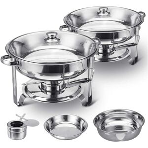MAEREX 2-piece 5QT Round Chafing Dish Buffet Set with Glass Lid & Lid Holder, food warmer, chafing dish buffet warmer, 4.7L each, stainless steel MAEREX 2-piece 5QT Round Chafing Dish Buffet Set with Glass Lid & Lid Holder, food warmer, chafing dish buffet warmer, 4.7L each, stainless steel