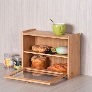 LIVINGANDHOME 2 Tier Bamboo Bread Box for Kitchen Counter LIVINGANDHOME 2 Tier Bamboo Bread Box for Kitchen Counter