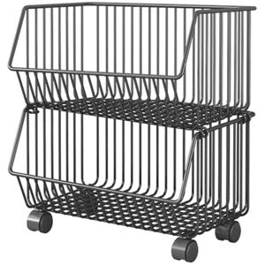 GROOFOO 2 Tier Fruit Basket for Kitchen Storage Cart Stackable Metal Wire Storage Basket Snacks Organizer Baskets with Rolling Wheels Potato Onion Storage GROOFOO 2 Tier Fruit Basket for Kitchen Storage Cart Stackable Metal Wire Storage Basket Snacks Organizer Baskets with Rolling Wheels Potato Onion Storage