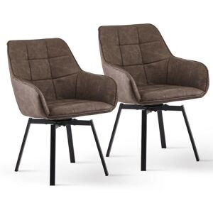 Clipop - Dining Chairs 2X Faux Leather Thick Padded 360°Swivel Armchair with Backrest and Metal Legs, Brown Clipop - Dining Chairs 2X Faux Leather Thick Padded 360°Swivel Armchair with Backrest and Metal Legs, Brown