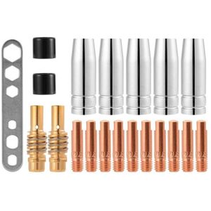 TINOR 20 Pcs 15AK mig/mag Welding Nozzle Contact Tips Gas Connector Holder Set M6 0.8x25mm (10 x Contact, 5 x Nozzle, 2 x Connector, 2 x Insulator, 1 x TINOR 20 Pcs 15AK mig/mag Welding Nozzle Contact Tips Gas Connector Holder Set M6 0.8x25mm (10 x Contact, 5 x Nozzle, 2 x Connector, 2 x Insulator, 1 x