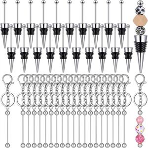TLILY 20 Sets of Beaded Key Chains Blank Wine Bottle Stoppers, Stoppers Metal DIY Keychain Making Kit TLILY 20 Sets of Beaded Key Chains Blank Wine Bottle Stoppers, Stoppers Metal DIY Keychain Making Kit