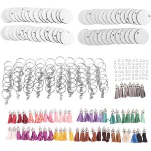 TLILY 240 Pieces Sublimation Blanks Keychain Set Round Key Rings Ornament Heat Transfer Tassels TLILY 240 Pieces Sublimation Blanks Keychain Set Round Key Rings Ornament Heat Transfer Tassels
