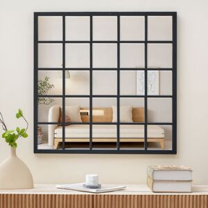 Shyfoy - 27.1in Modern Farmhouse Windowpane Grid Wall Mirror with Black Frame - Decorative Accent for Living Room & Bedroom Shyfoy - 27.1in Modern Farmhouse Windowpane Grid Wall Mirror with Black Frame - Decorative Accent for Living Room & Bedroom