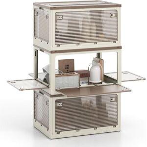 292L Collapsible Storage Bins Home Office 3-Pack Stackable Storage Boxes-White - Costway 292L Collapsible Storage Bins Home Office 3-Pack Stackable Storage Boxes-White - Costway