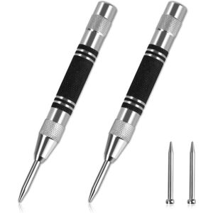 Memkey - 2-Piece Automatic Punch, 128mm Adjustable Automatic Impact Punch, Spring Loaded Punch, Comes with 2 Metal Replacement Heads, for Wood, Wall, Memkey - 2-Piece Automatic Punch, 128mm Adjustable Automatic Impact Punch, Spring Loaded Punch, Comes with 2 Metal Replacement Heads, for Wood, Wall,