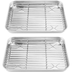 TLILY 2X 9 Inch Toaster Oven Tray and Rack Set, Stainless Steel Frying Pan Cooling Rack, Dishwasher Safe Stovetop TLILY 2X 9 Inch Toaster Oven Tray and Rack Set, Stainless Steel Frying Pan Cooling Rack, Dishwasher Safe Stovetop