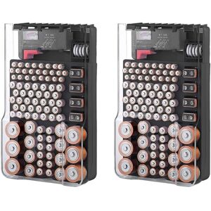 Tlily - 2X Battery Storage Case Organizer with Hinged Clear Lid Tester Holds 93 Batteries of Different Sizes Black Tlily - 2X Battery Storage Case Organizer with Hinged Clear Lid Tester Holds 93 Batteries of Different Sizes Black