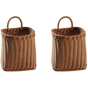 Tlily - 2X Kitchen Storage Basket with Handle Woven Hanging Baskets for Living Room Fruits Sundries Handmade Organizer-L Tlily - 2X Kitchen Storage Basket with Handle Woven Hanging Baskets for Living Room Fruits Sundries Handmade Organizer-L